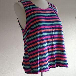 Living doll multi stripe tank open back flowy top L euc never worn